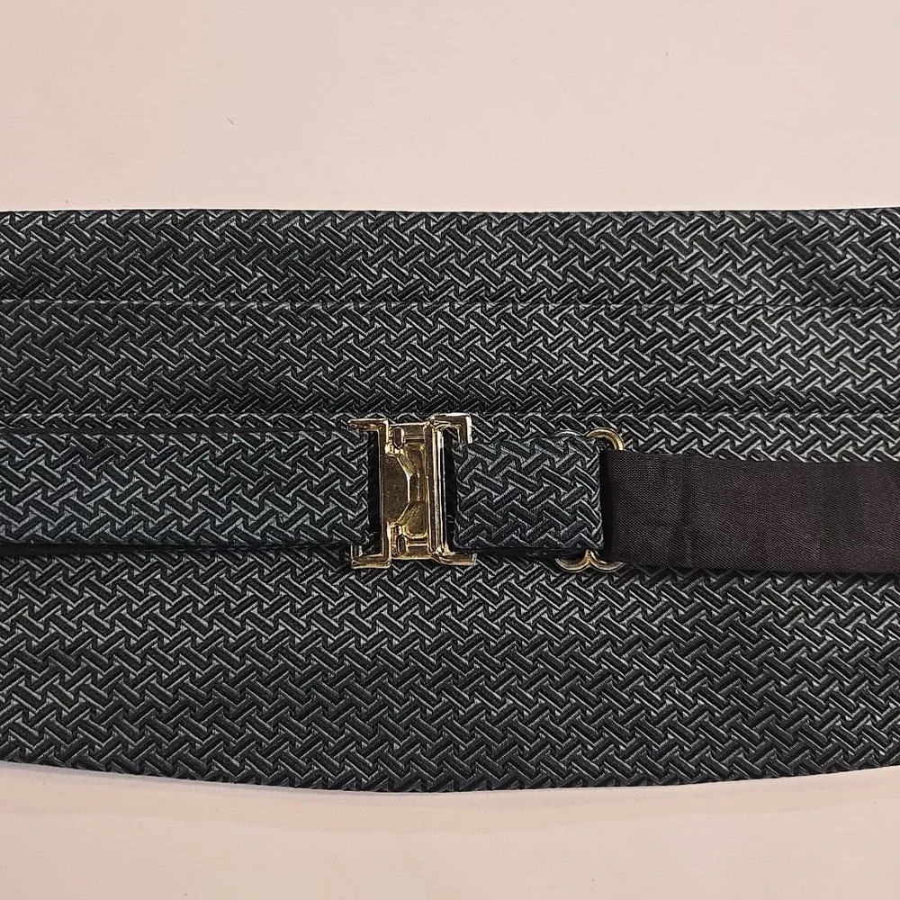 VTG Valentino Cravatte Mens Silk Cummerbund Green Black‎ Pattern USA Adjustable